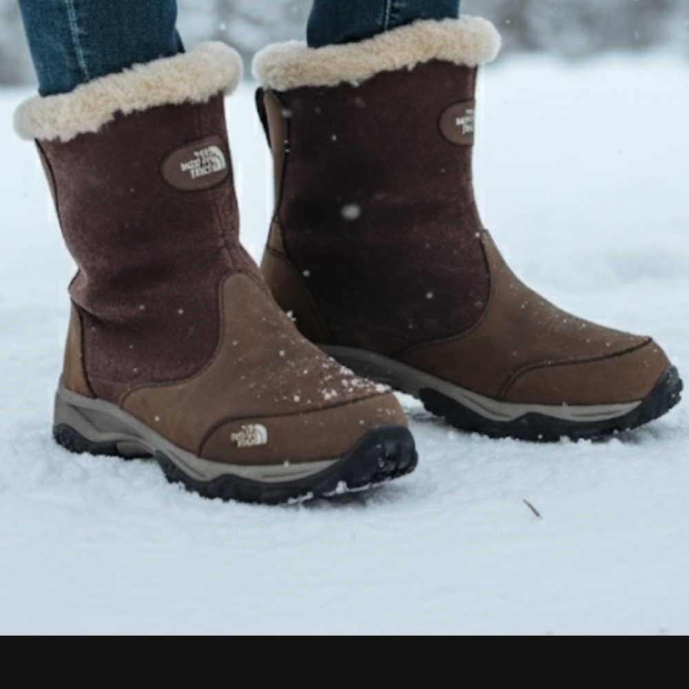 The North Face Bella Alta Brown Suede Winter Snow Boots Faux Fur Lining Size 8